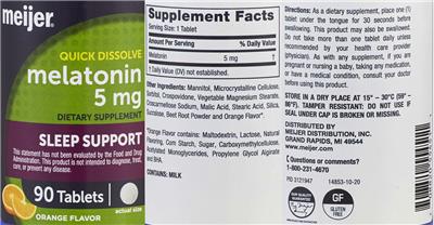 Photo of the Meijer Melatonin 5 mg Orange Flavor label