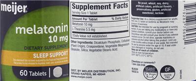 Photo of the Meijer Melatonin 10 mg label