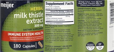 Photo of the Meijer Milk Thistle Extract 300 mg label