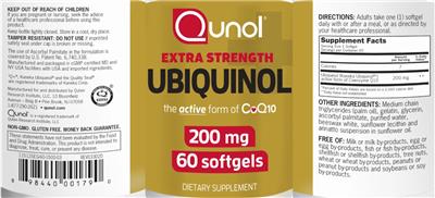 Photo of the Qunol Extra Strength Ubiquinol 200 mg label