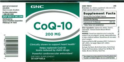 Photo of the GNC CoQ-10 200 mg label