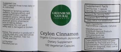 Photo of the Greenbush Natural Products Ceylon Cinnamon label