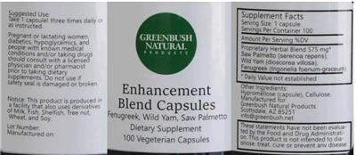 Photo of the Greenbush Natural Products Enhancement Blend Capsules label