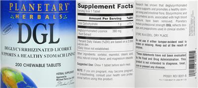 Photo of the Planetary Herbals DGL label