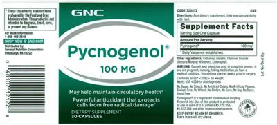 Photo of the GNC Pycnogenol 100 mg label
