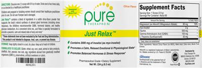 Photo of the Pure TheraPro Rx Just Relax Citrus Flavor label