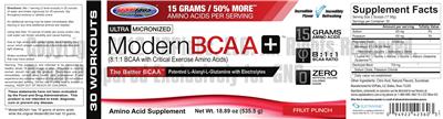 Photo of the USPlabs Modern BCAA+ Fruit Punch label