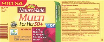 Product label for Multi For Her 50+ No Iron
