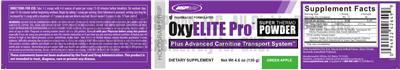 Photo of the USPlabs OxyElite Pro Super Thermo Powder Green Apple label
