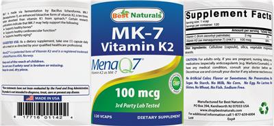 Photo of the Best Naturals MK-7 Vitamin K2 100 mcg label