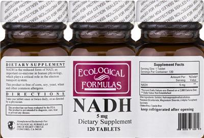 Photo of the Ecological Formulas NADH 5 mg label
