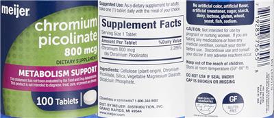 Photo of the Meijer Chromium Picolinate 800 mcg label