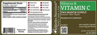 Photo of the Remedys Nutrition Hibiscus & Vitamin C 1200 mg label