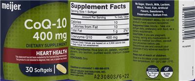 Photo of the Meijer CoQ-10 400 mg label