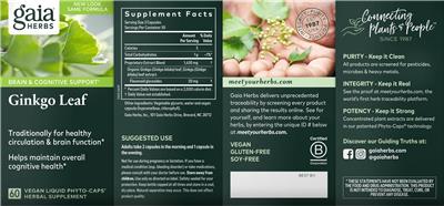 Photo of the Gaia Herbs Ginkgo Leaf label