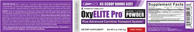 Photo of the USPlabs OxyElite Pro Super Thermo Powder Fruit Punch label