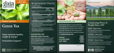 Photo of the Gaia Herbs Green Tea label
