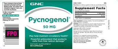 Photo of the GNC Pycnogenol 50 mg label