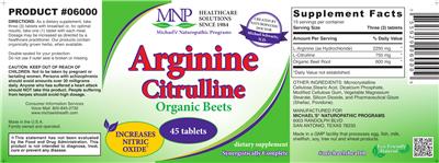 Photo of the MNP Michael's Naturopathic Programs Arginine Citrulline label