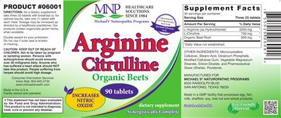 Photo of the MNP Michael's Naturopathic Programs Arginine Citrulline label