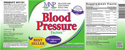 Photo of the MNP Michael's Naturopathic Programs Blood Pressure Factors label