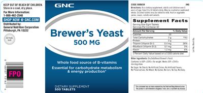 Photo of the GNC Brewer's Yeast 500 mg label