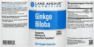 Photo of the Lake Avenue Nutrition Ginkgo Biloba label