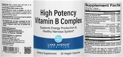 Product label for High Potency Vitamin B Complex