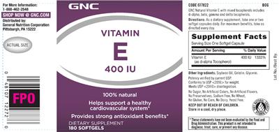 Photo of the GNC Vitamin E 400 IU label
