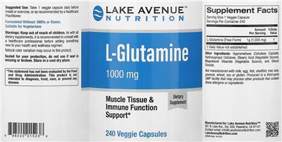 Photo of the Lake Avenue Nutrition L-Glutamine 1000 mg label
