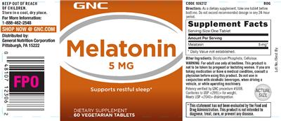 Photo of the GNC Melatonin 5 mg label