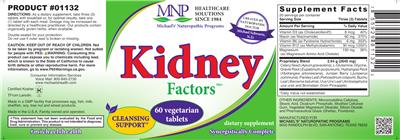 Photo of the MNP Michael's Naturopathic Programs Kidney Factors label