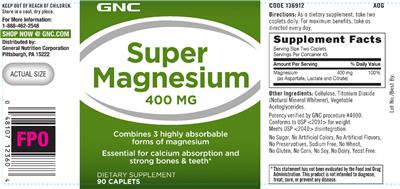 Photo of the GNC Super Magnesium 400 mg label