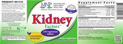 Photo of the MNP Michael's Naturopathic Programs Kidney Factors label