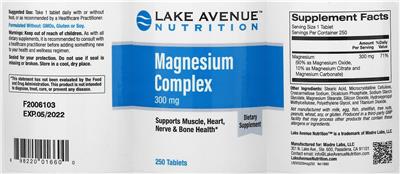 Photo of the Lake Avenue Nutrition Magnesium Complex label