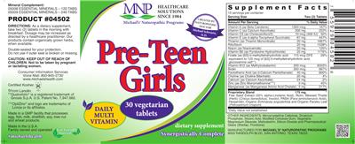 Photo of the MNP Michael's Naturopathic Programs Pre-Teen Girls Daily Multi Vitamin label