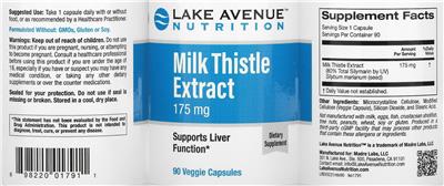 Photo of the Lake Avenue Nutrition Milk Thistle Extract 175 mg label