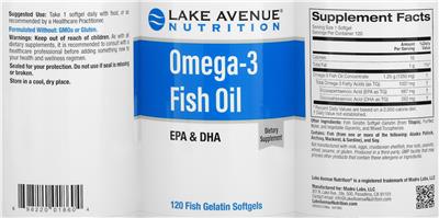 Photo of the Lake Avenue Nutrition Omega-3 Fish Oil label