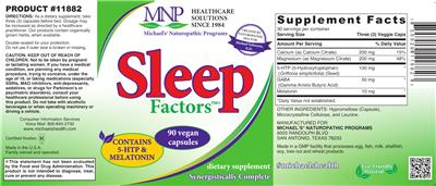 Photo of the MNP Michael's Naturopathic Programs Sleep Factors label