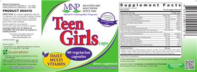 Photo of the MNP Michael's Naturopathic Programs Teen Girls Caps label