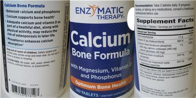 Photo of the Enzymatic Therapy Calcium Bone Formula label