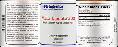 Photo of the Metagenics Meta Lipoate300 label