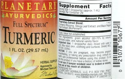 Photo of the Planetary Herbals Full Spectrum Turmeric label
