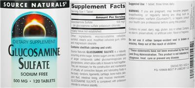 Photo of the Source Naturals Glucosamine Sulfate 500 mg label