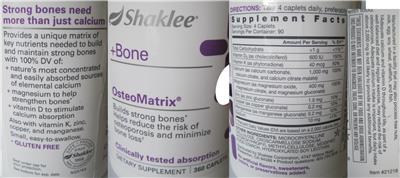 Photo of the Shaklee OsteoMatrix label