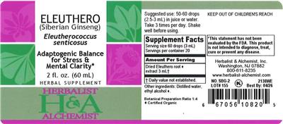 Photo of the Herbalist & Alchemist Eleuthero label
