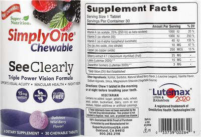 Photo of the SuperNutrition SimplyOne See Clearly Delicious Wild-Berry Flavor! label