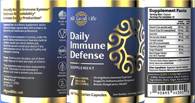 Photo of the All Good Life Daily Immune Defense label