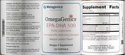 Photo of the Metagenics OmegaGenics EPA-DHA 500 Natural Lemon Flavor label