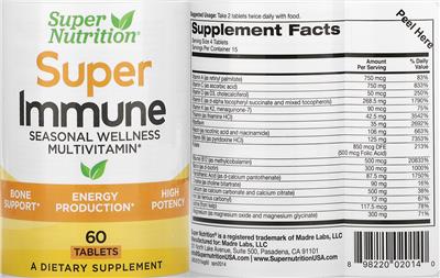 Photo of the SuperNutrition Super Immune label